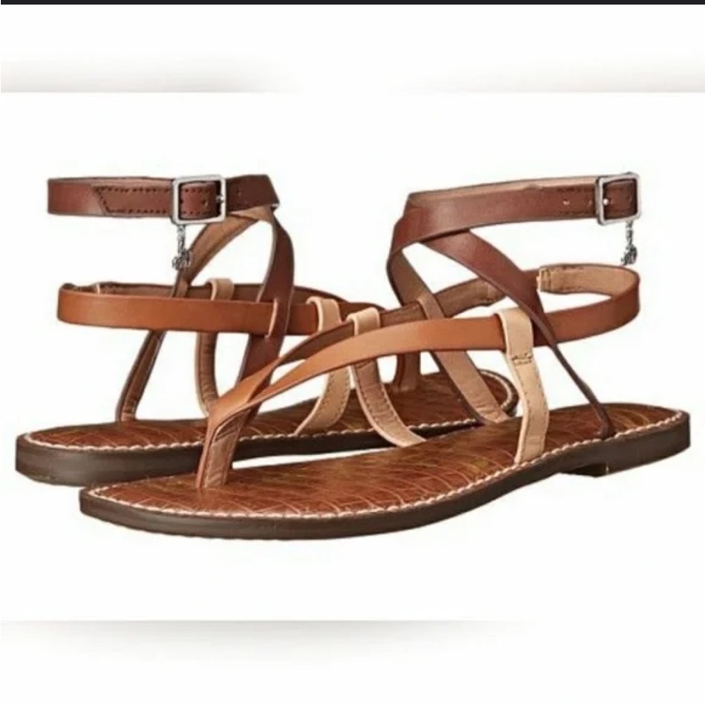Sam Edelman Two-Tone Brown Tan Leather Ankle-Strap Sandals